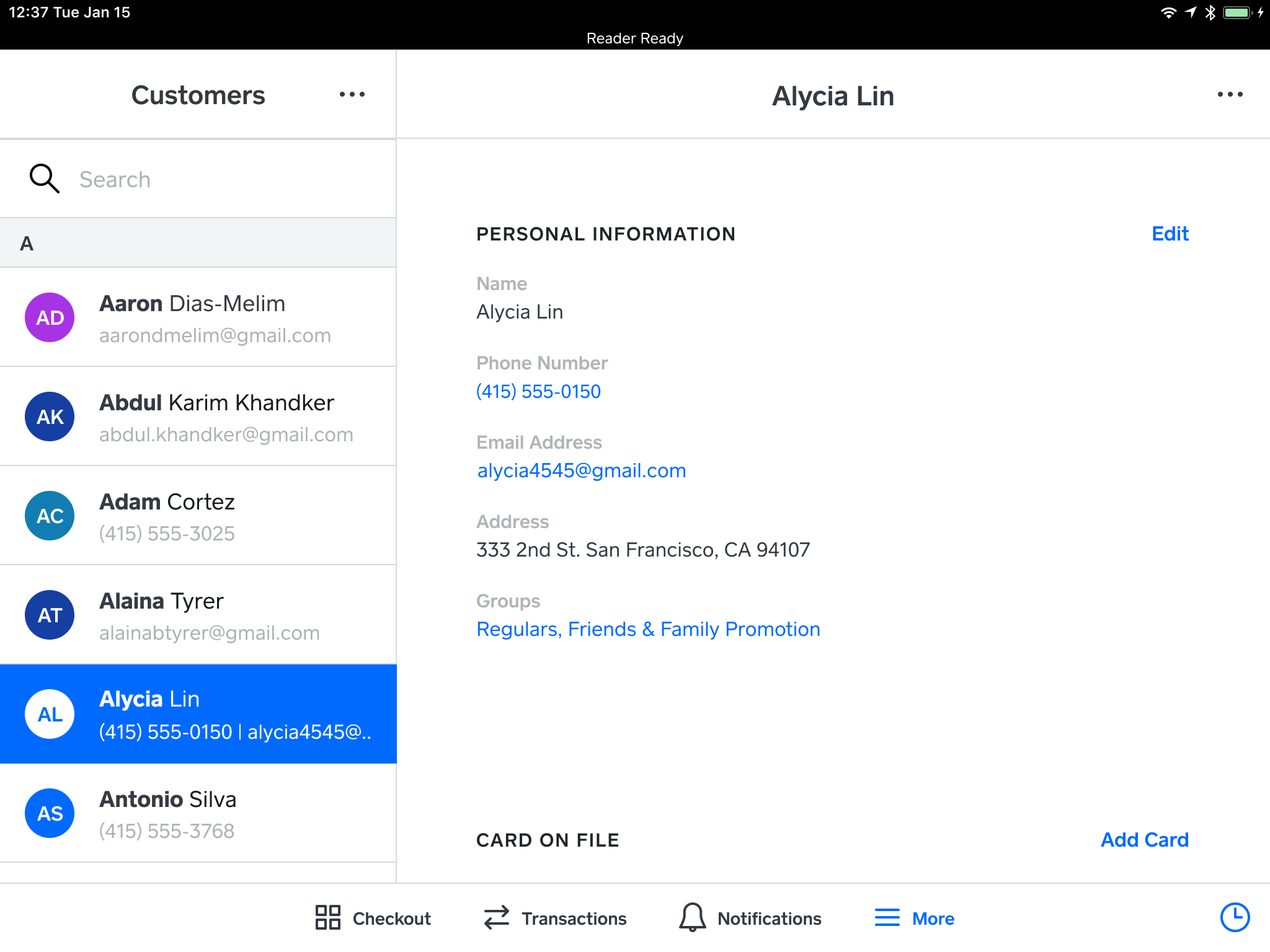 screenshot of Square Point of Sale